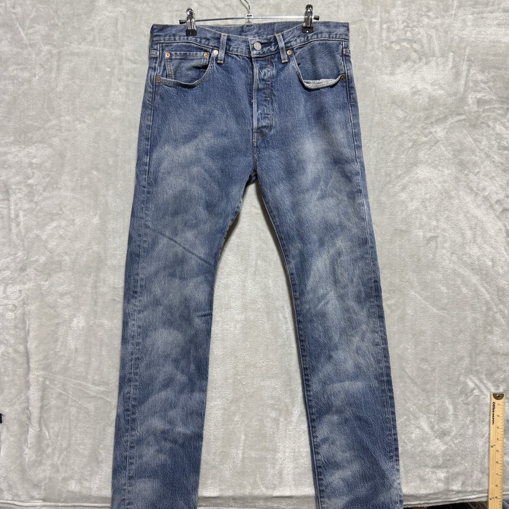 Levi's Premium Straight Jeans Mens 32 Blue Denim Acid Wash Logo Mid Rise Casual